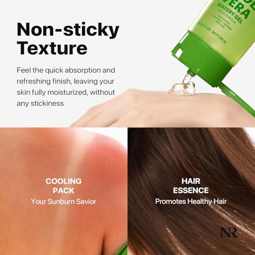 Nature Republic Mild & Moisture Aloe Vera Watery Gel (TUBE) | Quick Hydration & Moisturizing, Fast-Absorbing Non-Sticky Texture, Aftersun Cooling Gel, Korean Skincare, All Skin Types