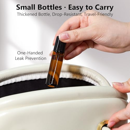 KEYWING 10ml Amber Glass Roller Bottles for Essential Oils - 54 Pack, Includes Dropper & Spare Balls