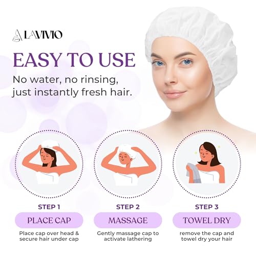 No Rinse Shampoo Caps ? Waterless Hair Washing Shower Caps for Bedridden Patients, Elderly, Hospital Use ? Disposable Rinseless Conditioning Bathing Supplies with Aloe Vera, Vitamins - 12 Pack
