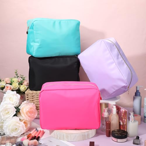 Hushee 4-Pack Nylon Makeup Bags for Women - Large, Black, Fuchsia, Mint, Grape