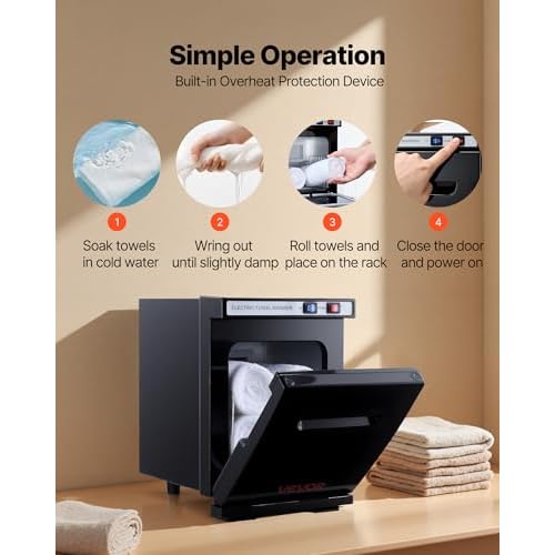 VEVOR Hot Towel Warmer, 5L Small Towel Warmer Cabinet with Clip & Stainless Steel Rack, Holds up 8-12 Towels, Portable All-Round Heating Cabinet for Spa, Barber, Manicures, Massage, Salon, Black