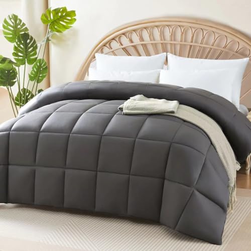 All Seasons King Size Bamboo Viscose Comforter - Hypoallergenic Cooling Duvet Insert - Grey (102x90)