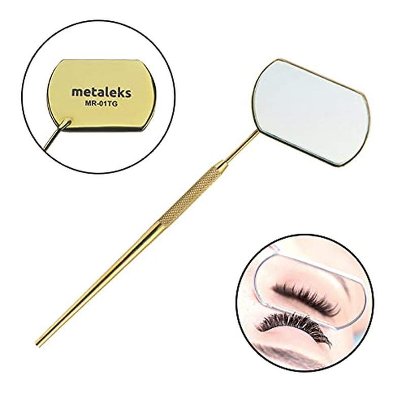 2Pcs EyeLash Extension Mirror, Lash Mirror for Eyelash Extension, Eye Makeup Inspection Mirror, Stainless Steel for Eyelash Extension Supplies and Accessories Golden Titanium Coated