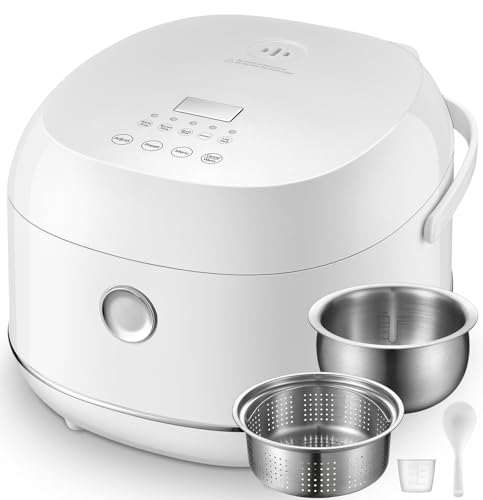 Novaspark Small 6-Cup Stainless Steel Rice Cooker with Timer - Warm White