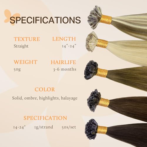 Utip Virgin Human Hair Extensions - Jet Black 22 Inch 50g, Real Remy Hair