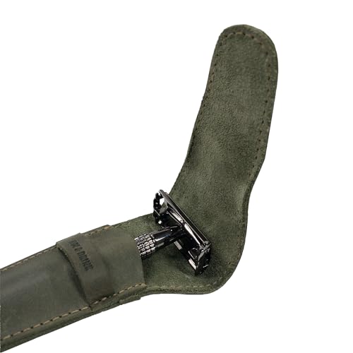 Leather Safety Razor Case - Handmade Travel Shaving Accessory in Dark Jade