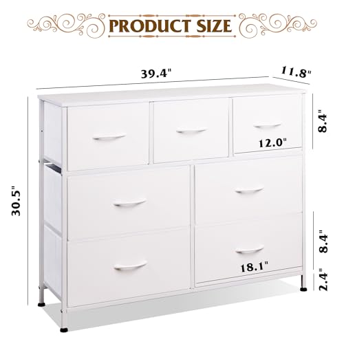 WLIVE White 7-Drawer Dresser & TV Stand for Bedroom Storage
