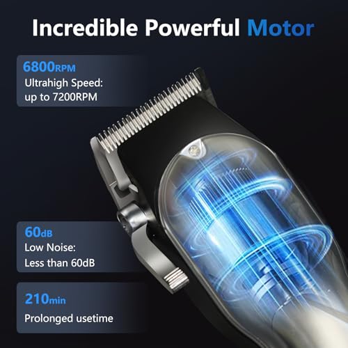 Professional Hair Clippers for Men, Cordless Rechargeable Hair Clipper with LCD Display, Household Trimmer Set for Haircut & Grooming(Silver-White)