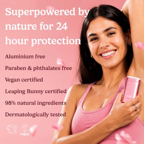 Wild Aluminum Free Natural Deodorant Starter Kit - Pink Refillable Case & 24H Odor Protection - Fresh Cotton & Sea Salt Scent