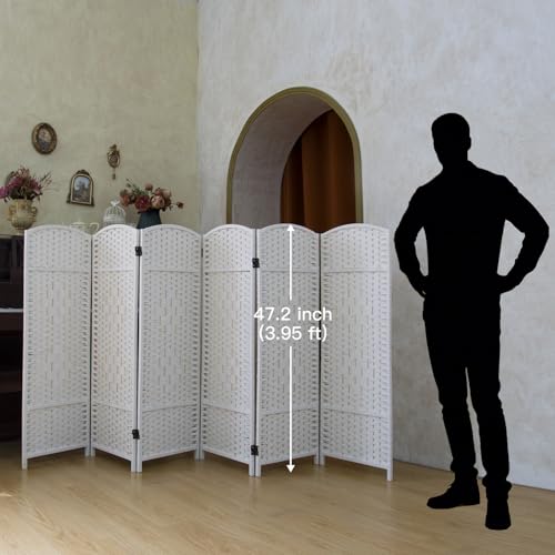 White 6-Panel Short Room Divider - 47.2 Inch Tall Folding Privacy Screen