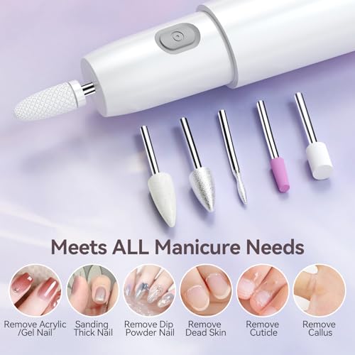 Electric Nail Drill Kit for Manicure & Pedicure - Portable Professional Nail File Set with 6 Bits