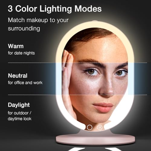 Pink Rechargeable LED Travel Makeup Mirror with 3 Light Settings & 10X Magnifier – Ultra Slim & Foldable