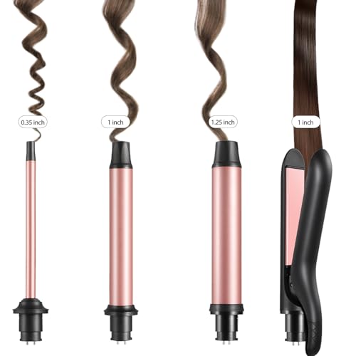 Gold 4-in-1 Curling Iron Set with Interchangeable Ceramic Barrels - Dual Voltage Hair Styling Tool