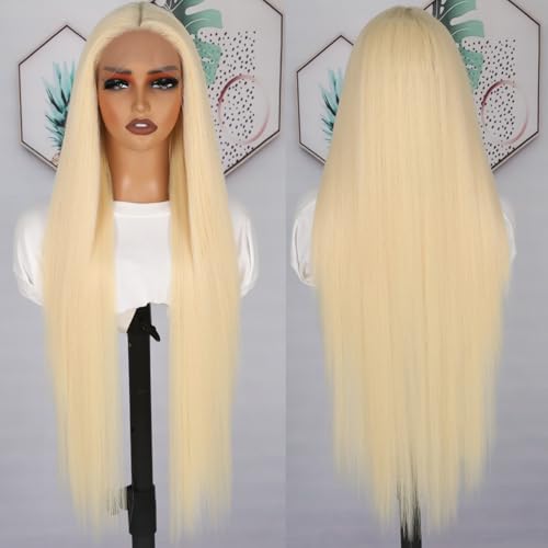 Lezaxiu 30 Inch #613 Lace Front Wigs Pre Plucked Long Straight Blonde Hair Heat Resistant Synthetic Glueless Wig for Black Women Variation of THIS listing