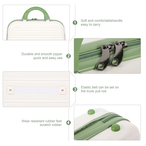 14 Inch Hard Shell Makeup Train Case with Green & Beige Variation - Travel Cosmetic Organizer