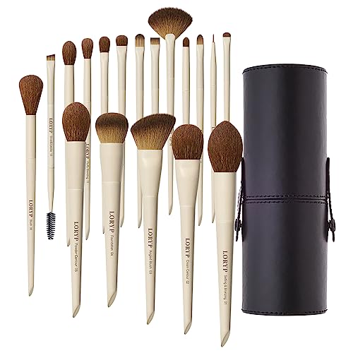 LORYP 18Pcs Vegan Makeup Brushes Set with Travel Case – Khaki