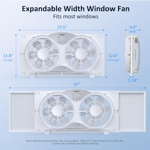 9-Inch Twin Window Fan - Reversible Airflow, Low Noise, Adjustable Size