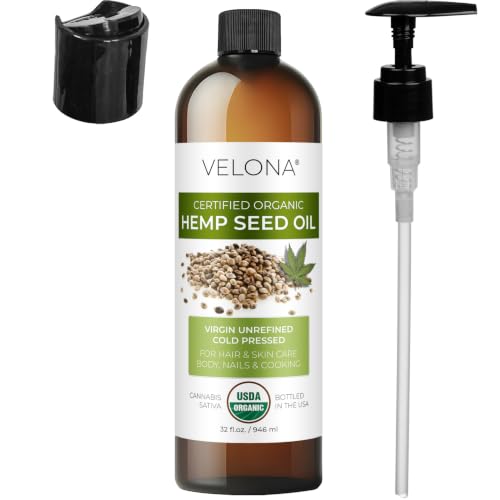 Velona USDA Organic Hemp Seed Oil - 32 Fl Oz Cold Pressed with Pump - Organic Hemp Oil