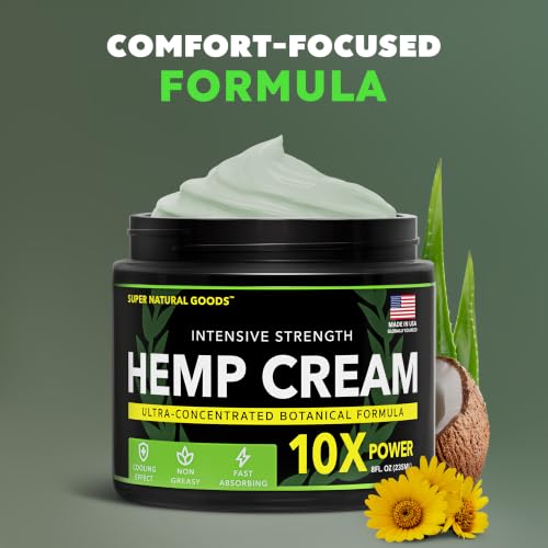 Super Natural Goods Hemp Cream Maximum Strength Arnica MSM Menthol Aloe for Localized Use 8 Fl Oz