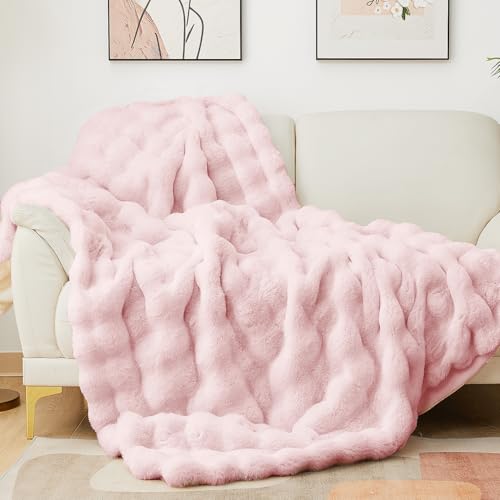 Latepis Faux Fur Twin Blanket 60x80 Light Pink Plush Warm Cozy Bed Couch