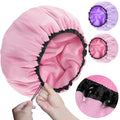 Pink & Purple XXL Adjustable Terry Cloth Shower Cap for Long Hair & Braids - Waterproof Reusable Dreadlocks Cap
