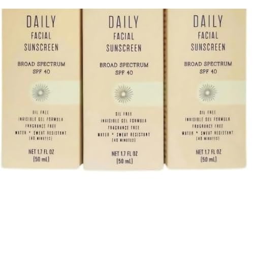 Generic Trader Jo Daily Facial Sunscreen Broad Spectrum SPF40, oil free invisible, gel formula, fragrance free, water + Sweat Resistance (3 Pack)