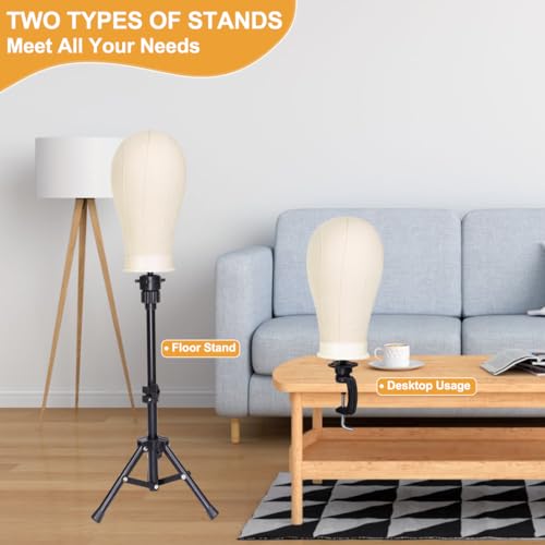 White 23-Inch Canvas Wig Head with Tripod Stand for Hairdressing