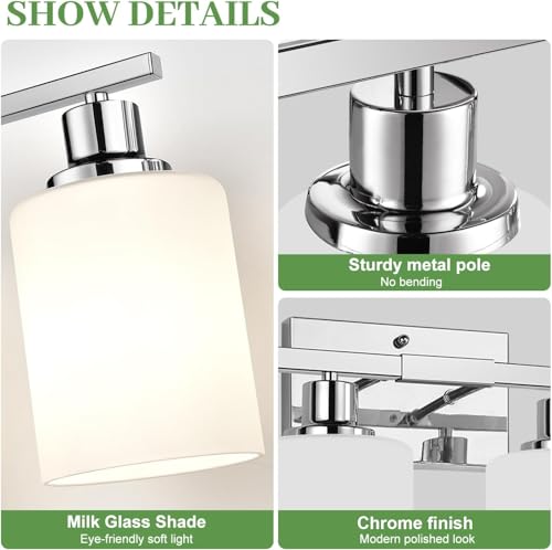 Chrome 4-Light Vanity Light with Milky White Shades - Modern Bathroom Fixture