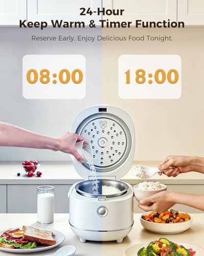 Novaspark Small 6-Cup Stainless Steel Rice Cooker with Timer - Warm White