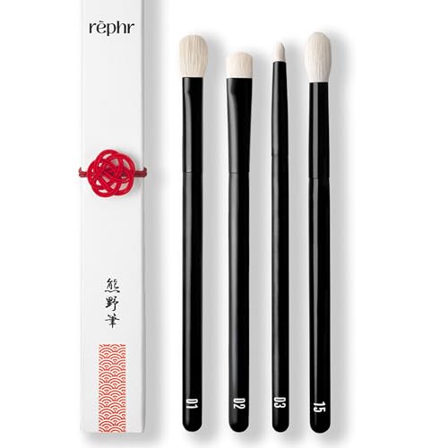 rephr The Core Eye Set ? 4 Natural Goat Hair Makeup Brushes for Blending, Shading, Detail & Crease, Handmade in Kumano, Japan
