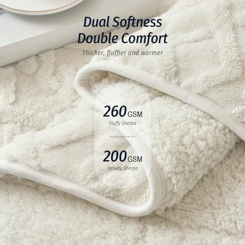 Weighted Blanket for Adults Queen Size 15 lbs Jacquard Cream White - Double-Sided Cozy Sleep