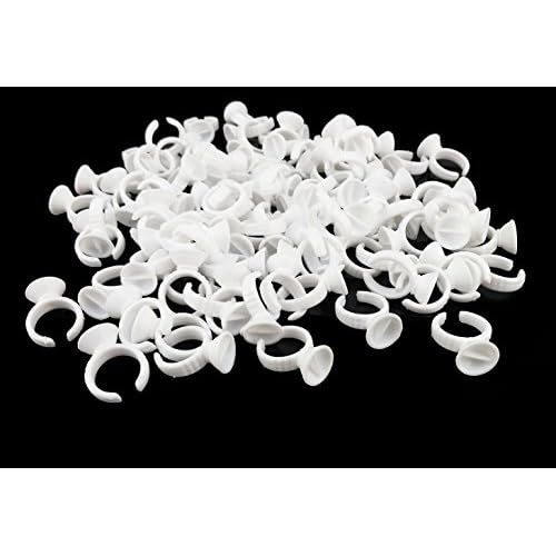 yueton 100Pcs 2 Slot Disposable Plastic Nail Art Tattoo Glue Pallet Holder Eyelash Extension Rings Adhesive Pigment Holders Finger Hand Beauty Tools