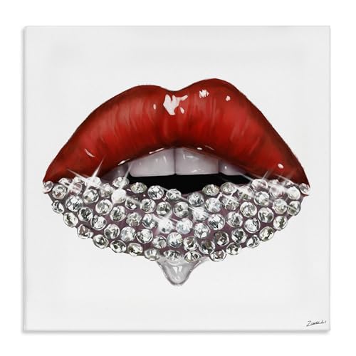 Stupell Industries Red Glam Lips with Gemstones, Designed by Ziwei Li, 36 x 36, Canvas Wall Art