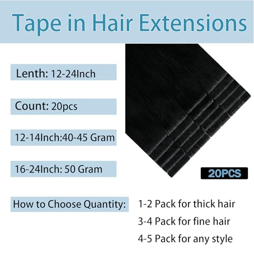 14 Inch Natural Black Tape-In Hair Extensions 20Pcs Seamless Thick Human Hair