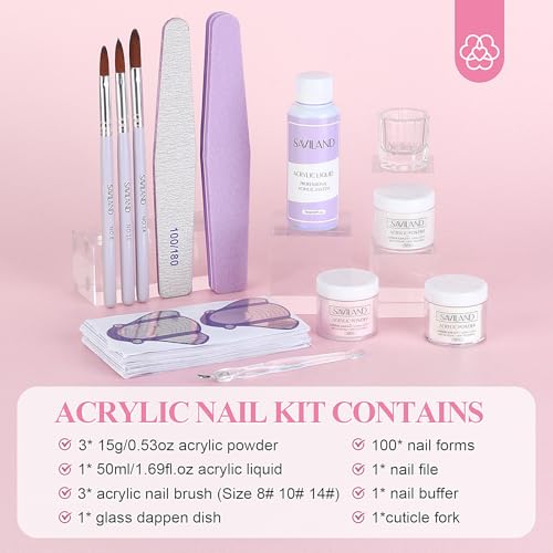 SAVILAND Acrylic Nail Kit for Beginners with 3 Colors - Model 03-Acrylic Nail Set
