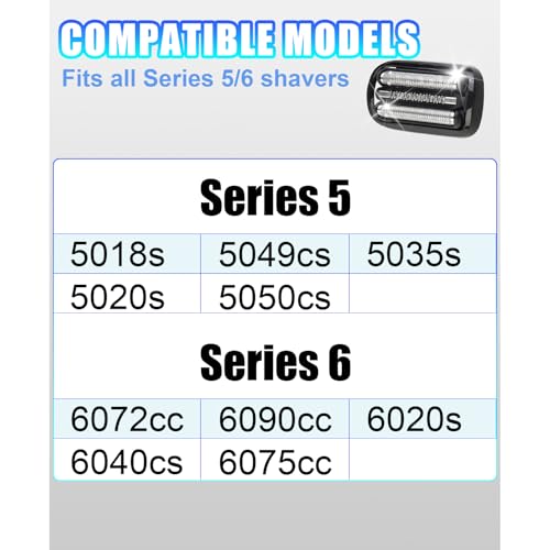 Series 5/6 53B Replacement Head Compatible with Braun Series 5/6 Shavers foil 5020cs 5018s 5035s 5049cs 5050cs 6020s 6040cs 6075cc 6072cc 6090cc,2 Pack