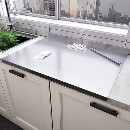 31.5”x 19.7” Stainless Steel Chopping and Kneading Board with Lip and Rolling Pin