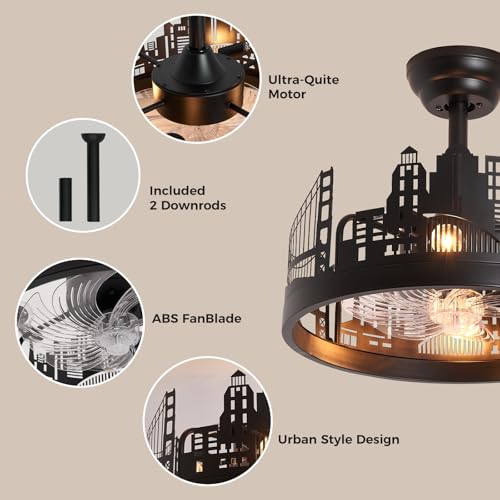 Industrial Ceiling Fan with Light and Remote Control, 18-Inch