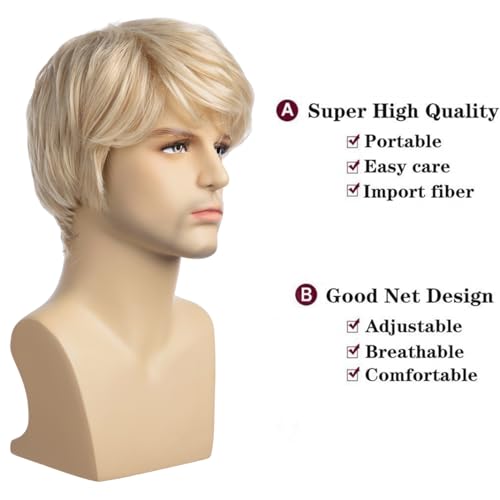 Men's Blonde Short Layered Wig for Cosplay and Halloween - Natural Synthetic Hair (Variation of Blonde)
