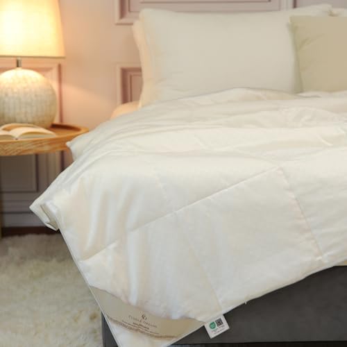 Lightweight Wool Comforter Twin 68x88 Inches - White, Summer Bedding with 120gsm Australian Wool