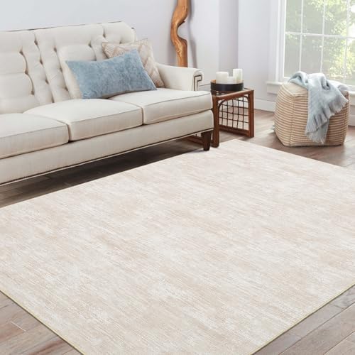 6x9 Beige Modern Abstract Washable Area Rug Non-Slip Soft Floor Carpet for Living Room