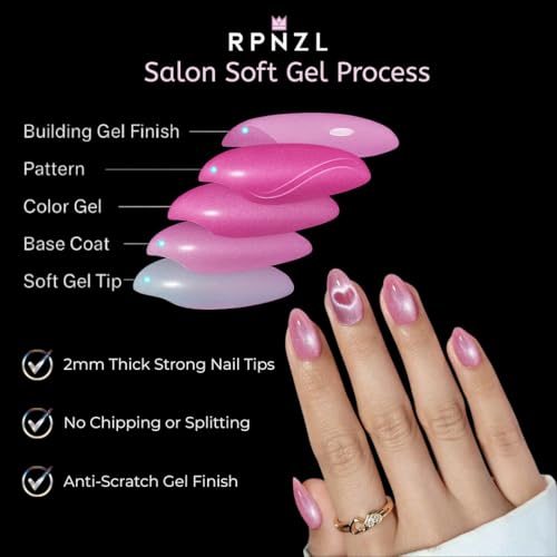 Press On Nails - Love Beam | Heart Cat Eye, UV Finish Almond Nails, Salon Quality | 32 Nails, 16 Sizes Kit with Glue and Adhesive Tabs I Female Founded - Beauty, Self Care