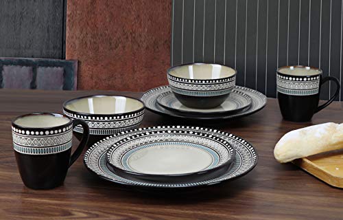 Lorren Home Trends Glazed Dinnerware Set, Blue, Service for 4