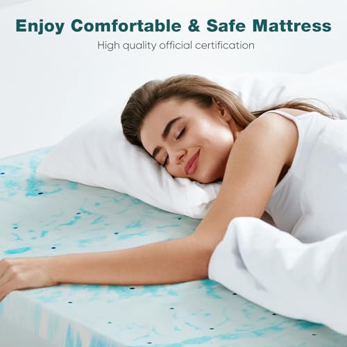 Sweetcrispy 4-Inch Queen Memory Foam Mattress Topper Cooling Pad - Blue