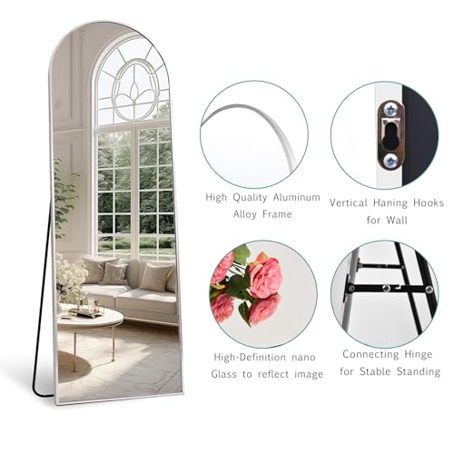 TinyTimes 65x22 Inch White Full Length Arched Floor Mirror with Stand
