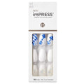 KISS Impress No Glue Mani 30 Pcs Press on Nails, White Nails with Glitter, Blue Tie-Dye Design, Medium Size, Coffin Shape Simple Peel & Press Easy Apply, Hassle-Free Removal, Essential Tools Included