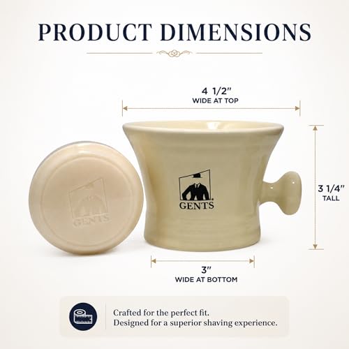 Heavy Duty Ceramic Ivory Shaving Mug with Knob Handle & Natural Soap Set