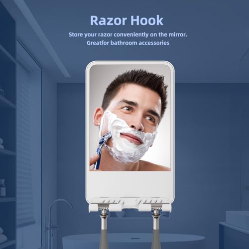 Infitrans Fogless Shower Mirror for Shaving with Storage - White - Adjustable & Easy Installation