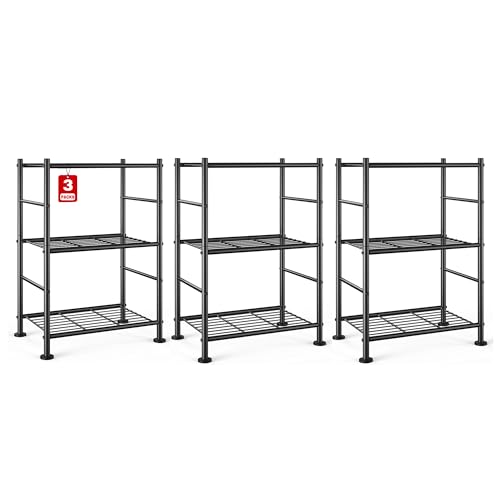 3-Tier Metal Wire Shelving Unit - Adjustable Slim Storage Rack, Black, 18.2 x 12.3 x 30.4 Inches (Variation: 3 / 18.2" x 12.3" x 30.4")