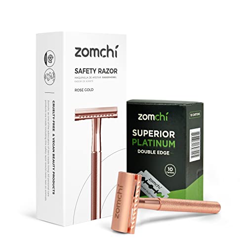 Rose Gold Double Edge Safety Razor for Women with 50 Counts Safety Razor Blades